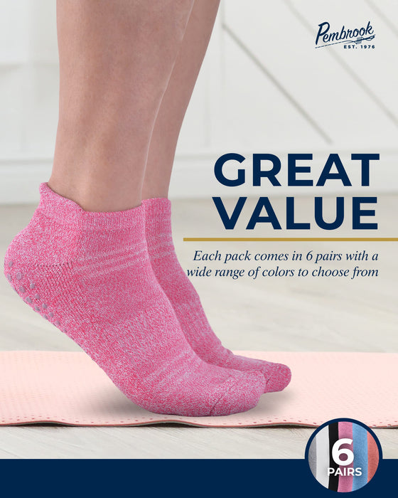 Pembrook Grip Socks for Women and Men - 6 Pairs Barre Socks with Grips for Women