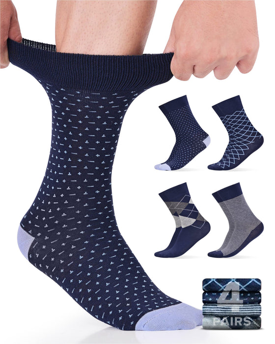 Pembrook Diabetic Dress Socks for Men - 4 Pairs Odor Free Stylish Diabetic Socks for Men Work | Mens Diabetic Socks Casual