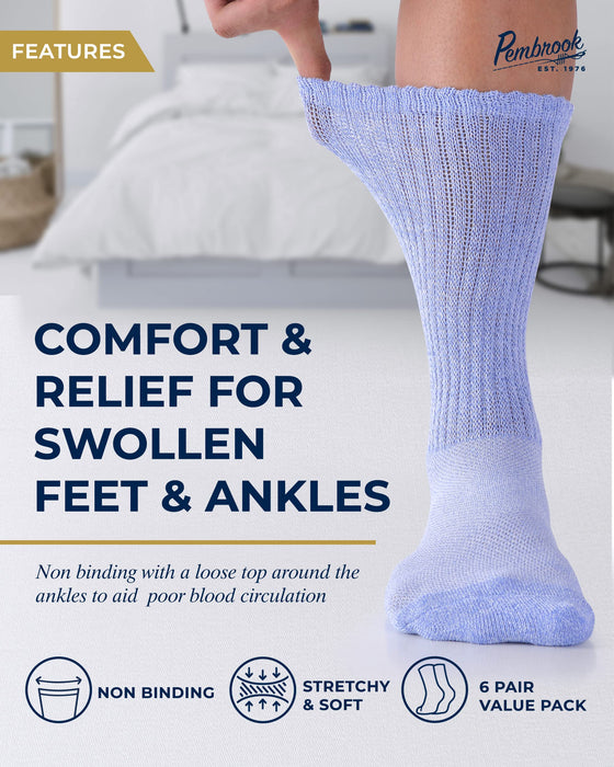 Pembrook 6 Pairs Diabetic Socks with Grippers for Men & Women - 12 Colors Neuropathy Socks for Women | Edema Socks