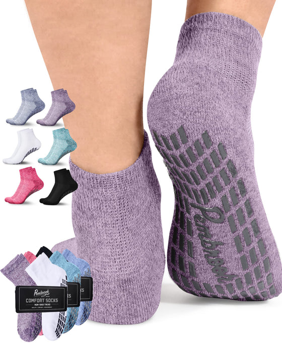 Diabetic Ankle Socks for Men & Women with Grips | 6 Pairs 1/4 Length Wide Non Binding Non Slip Diabetic Socks for Men & Women