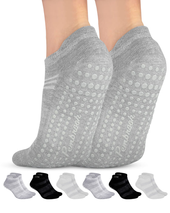 Pembrook Grip Socks for Women and Men - 6 Pairs Barre Socks with Grips for Women